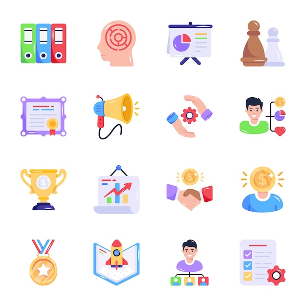 Colección de iconos planos de negocios y puesta en marcha