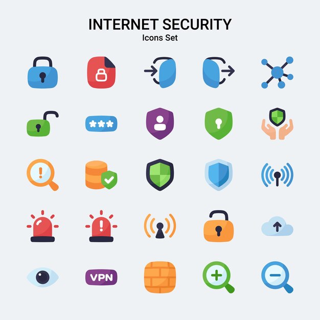 una colección de iconos planos de seguridad de Internet