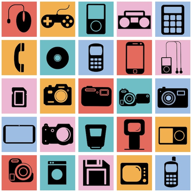 Colección de iconos planos con sombra larga Símbolos multimedia Ilustración vectorial