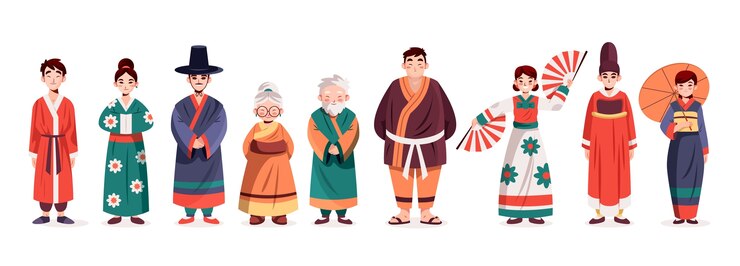 Vector colección de iconos del pueblo coreano dibujados a mano
