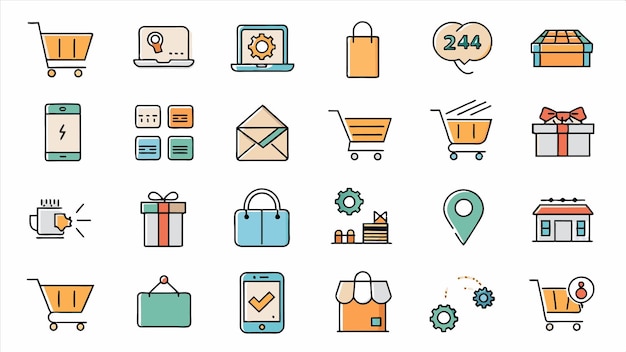 una colección de íconos que incluye un carrito de compras un carrillo de compras y un carrito