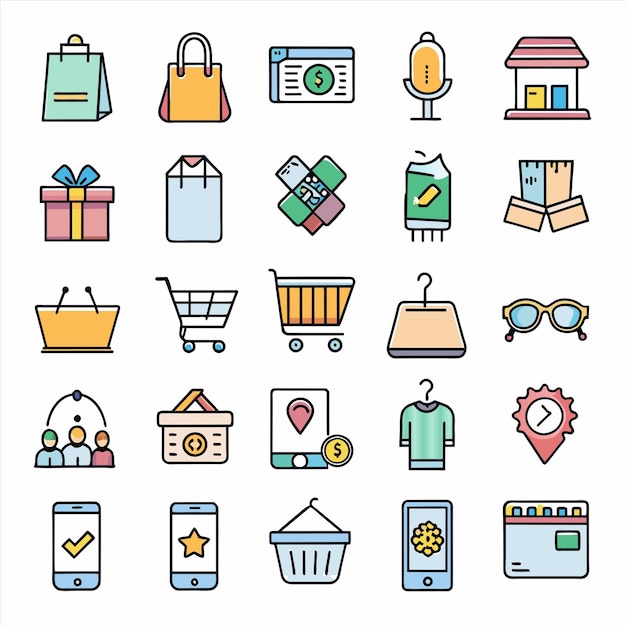 una colección de íconos que incluye un carrito de compras un carrillo de compras y un carrito