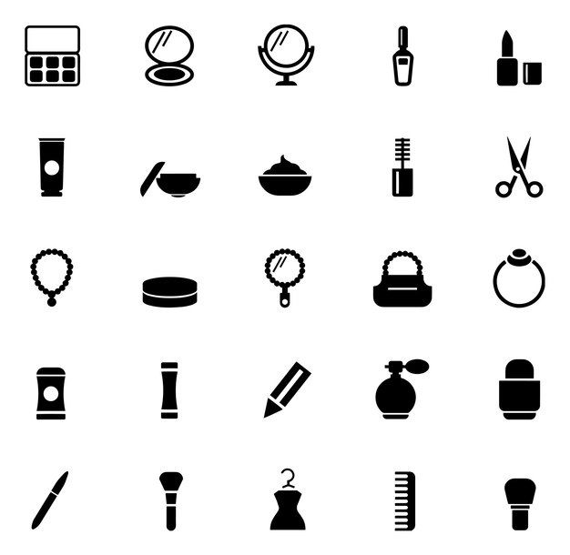 una colección de iconos que incluye un conjunto de artículos que incluyen una tijera de cepillo y un cuenco