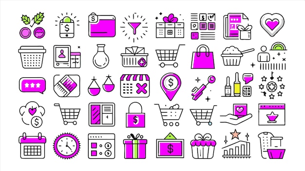 una colección de iconos que incluye un conjunto de iconos para la marca del producto