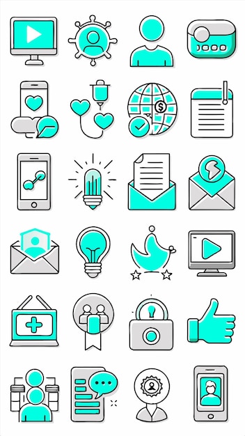 una colección de iconos que incluye un dispositivo digital la palabra personal