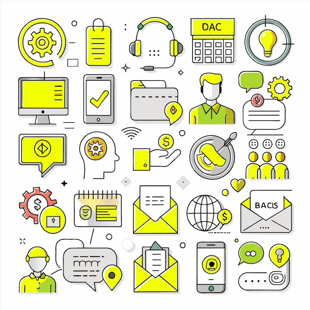una colección de iconos que incluye un gráfico que dice "servicios financieros"
