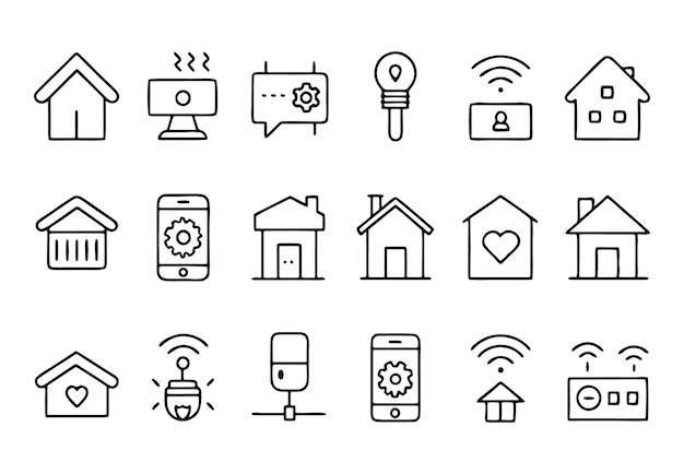una colección de iconos que incluye un hogar e Internet