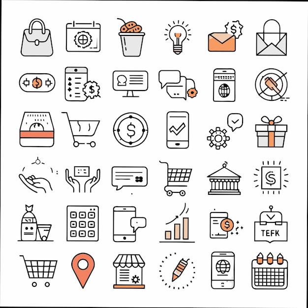 una colección de iconos que incluye una lista de compras y una lista de tiendas
