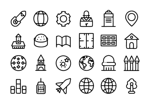 una colección de iconos que incluye un mapa del mundo y un mapa del
