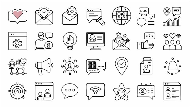 una colección de iconos que incluye una página web con un icono web en la parte superior
