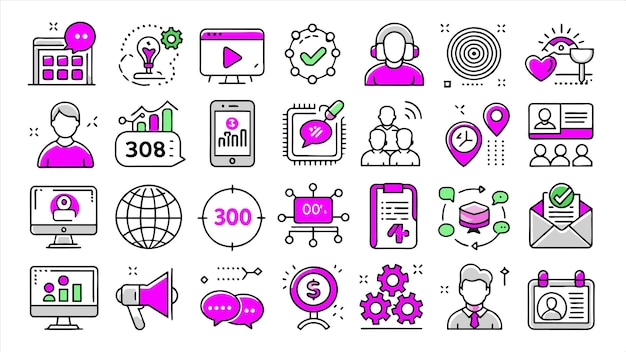 una colección de iconos que incluye una página web y un icono web