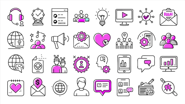 una colección de iconos que incluye una página web con las palabras redes sociales