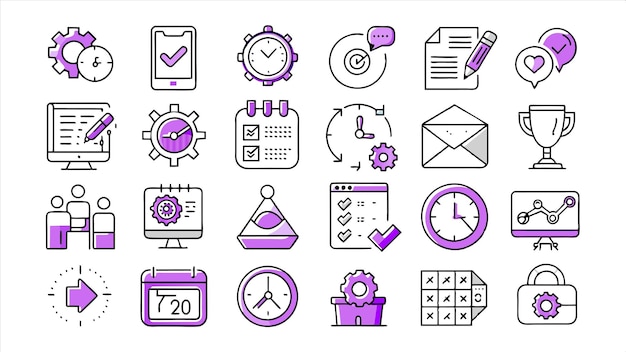 una colección de iconos que incluye un reloj un calendario y un calendario