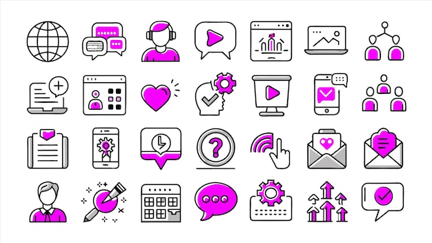 una colección de iconos que incluye un teclado una llave y un teléfono