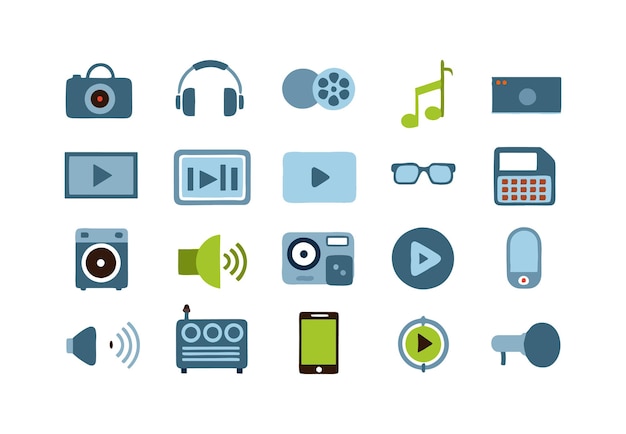 una colección de iconos que incluye un videojuego y una cámara de video