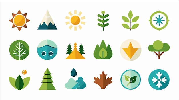 una colección de iconos que incluyen árboles hojas y árboles