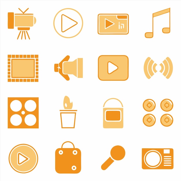 una colección de iconos que incluyen una cámara de video y una cámara de vídeo