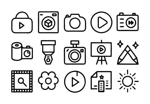 una colección de iconos que incluyen una cámara de video y una cámara