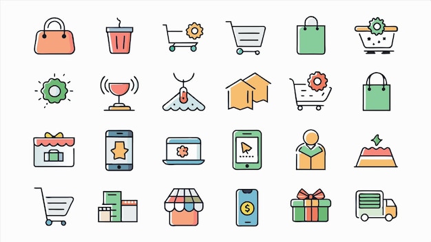 una colección de iconos que incluyen un carrito de compras y compras