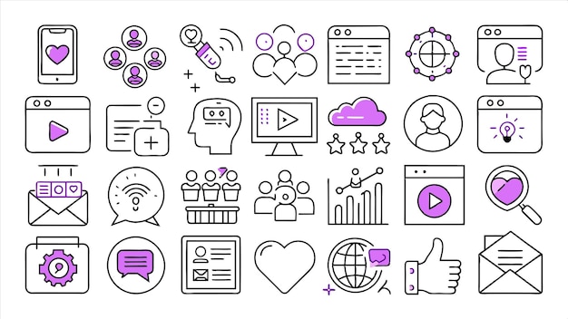 una colección de iconos que incluyen una computadora y un botón web