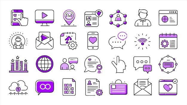 una colección de iconos que incluyen una computadora y un botón web