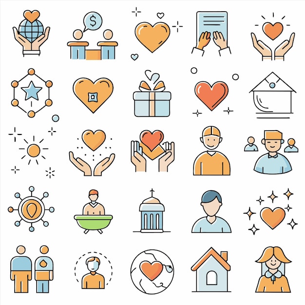 una colección de iconos que incluyen un corazón y un par de corazones