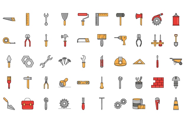 una colección de iconos que incluyen herramientas, herramientas y herramientas