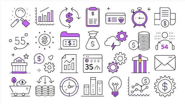 una colección de iconos que incluyen la palabra financiera