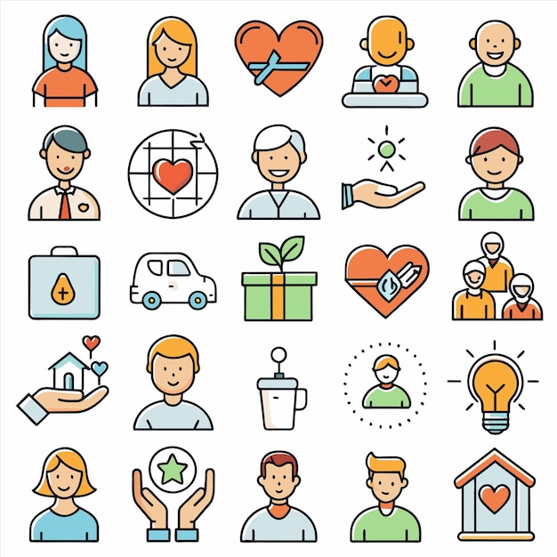 una colección de iconos que incluyen una pareja y un corazón con un corazón en él