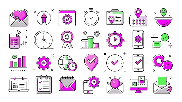 una colección de iconos que incluyen un reloj digital un teclado y un reloj Digital