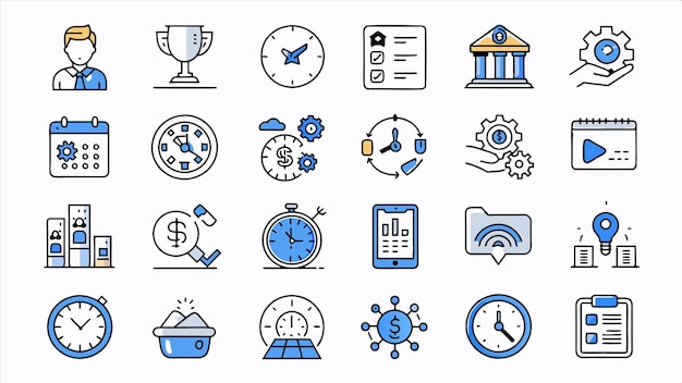 una colección de iconos que incluyen un reloj reloj y un reloj