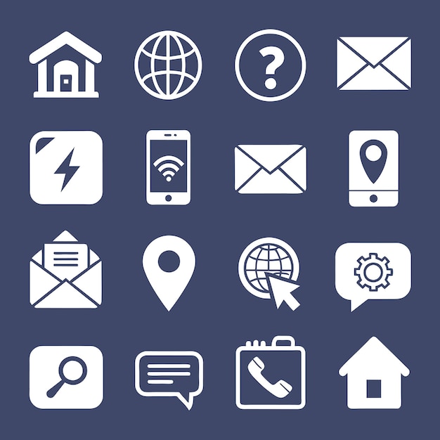 una colección de iconos que incluyen un teléfono internet e internet