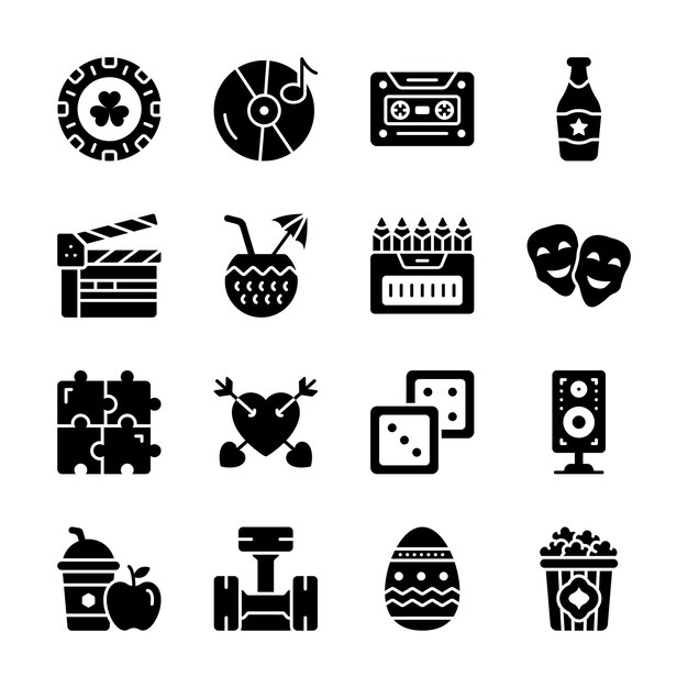 Una colección de iconos que representan una gama de actividades de ocio y entretenimiento