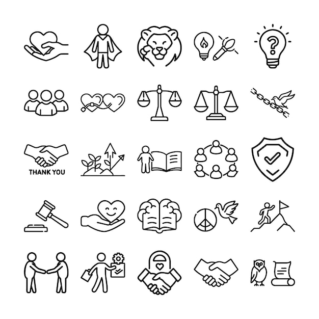 Colección de iconos que representan valores y conceptos