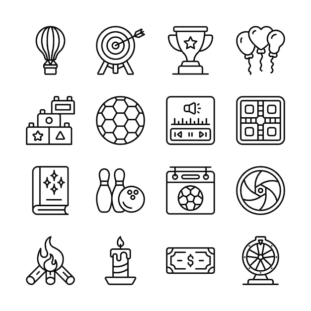 Una colección de iconos que representan varias actividades y opciones de entretenimiento