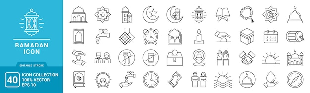 Colección de iconos de Ramadán Kareem plantilla vectorial árabe islam editable y redimensionable EPS 10