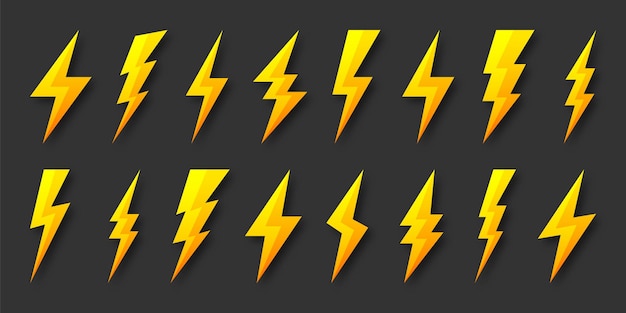 Colección de iconos de rayo amarillo símbolo de flash rayo simple signo de rayo vector