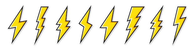 Colección de iconos de rayo amarillo símbolo de flash rayo simple signo de rayo vector