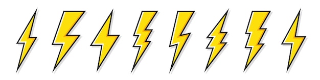 Colección de iconos de rayo amarillo símbolo de flash rayo simple signo de rayo vector
