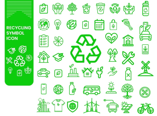 Colección de íconos de reciclaje verde para diseños ecológicos y relacionados con la naturaleza
