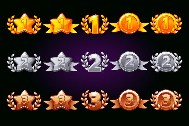 colección de iconos de recompensas de plata y bronce