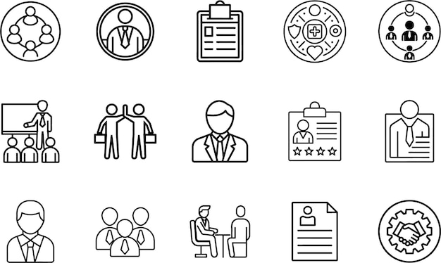 Colección de iconos de recursos humanos y reclutamiento para equipos y profesionales de recursos humanos