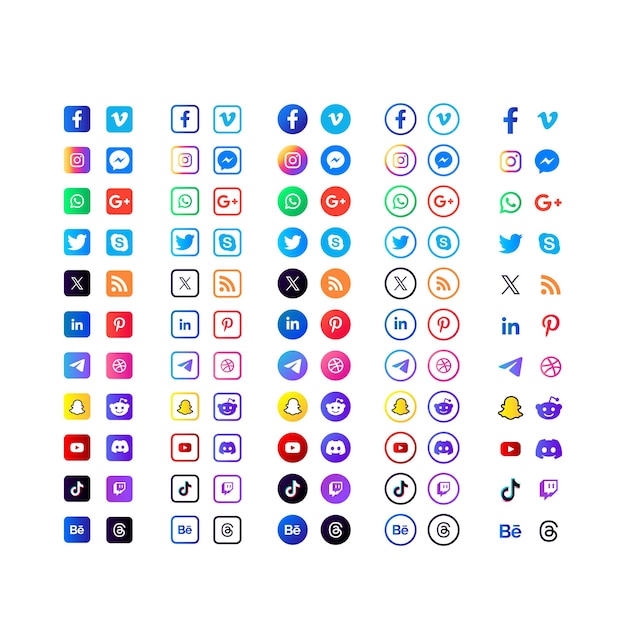 Colección de iconos de redes sociales en varios estilos