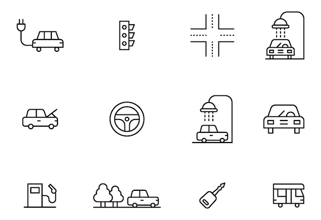 Colección de iconos relacionados con el automóvil