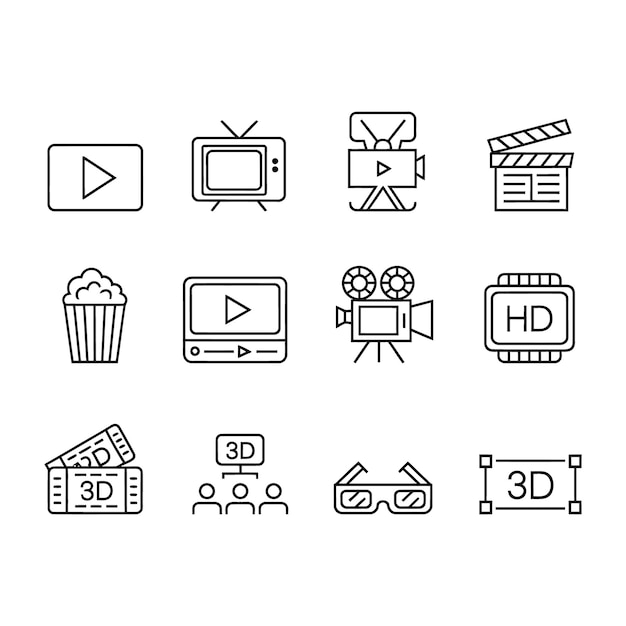 Colección de iconos relacionados con el cine y las películas