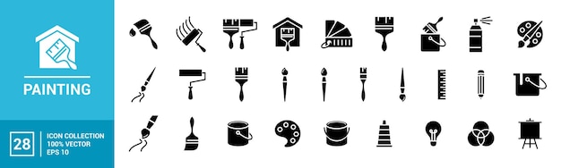 Colección de iconos relacionados con la pintura varias herramientas de pintura editable y redimensionable vector EPS 10