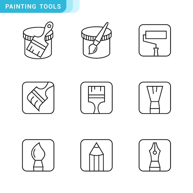 Colección de iconos relacionados con la pintura varias herramientas de pintura editables y redimensionables EPS 10