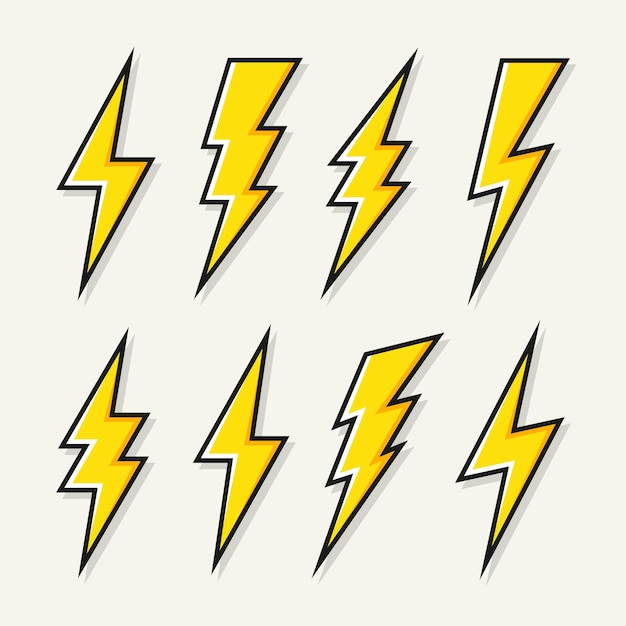 Colección de iconos de relámpagos amarillos símbolo de destello relámpago simple vector de señal de rayo
