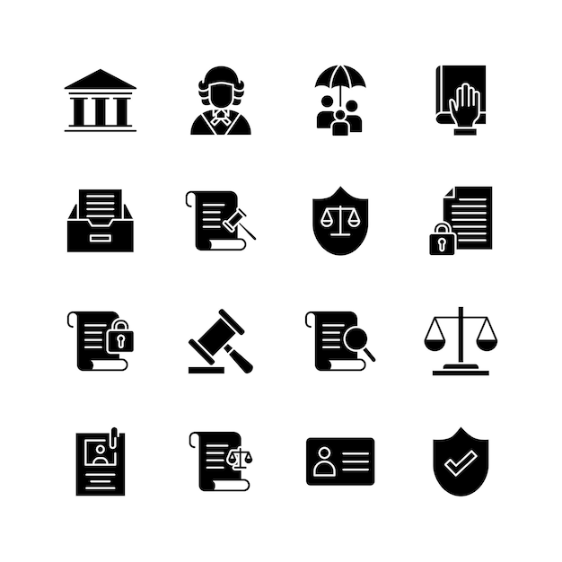 colección de íconos de relleno sólido legales y legales