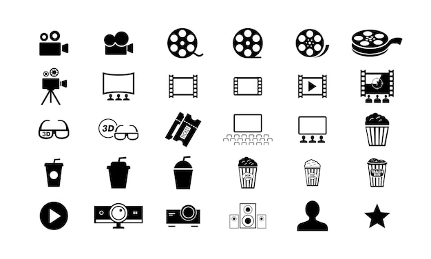 Colección de iconos de reproductor multimedia, interfaz multimedia de botones, icono de cine. Vector